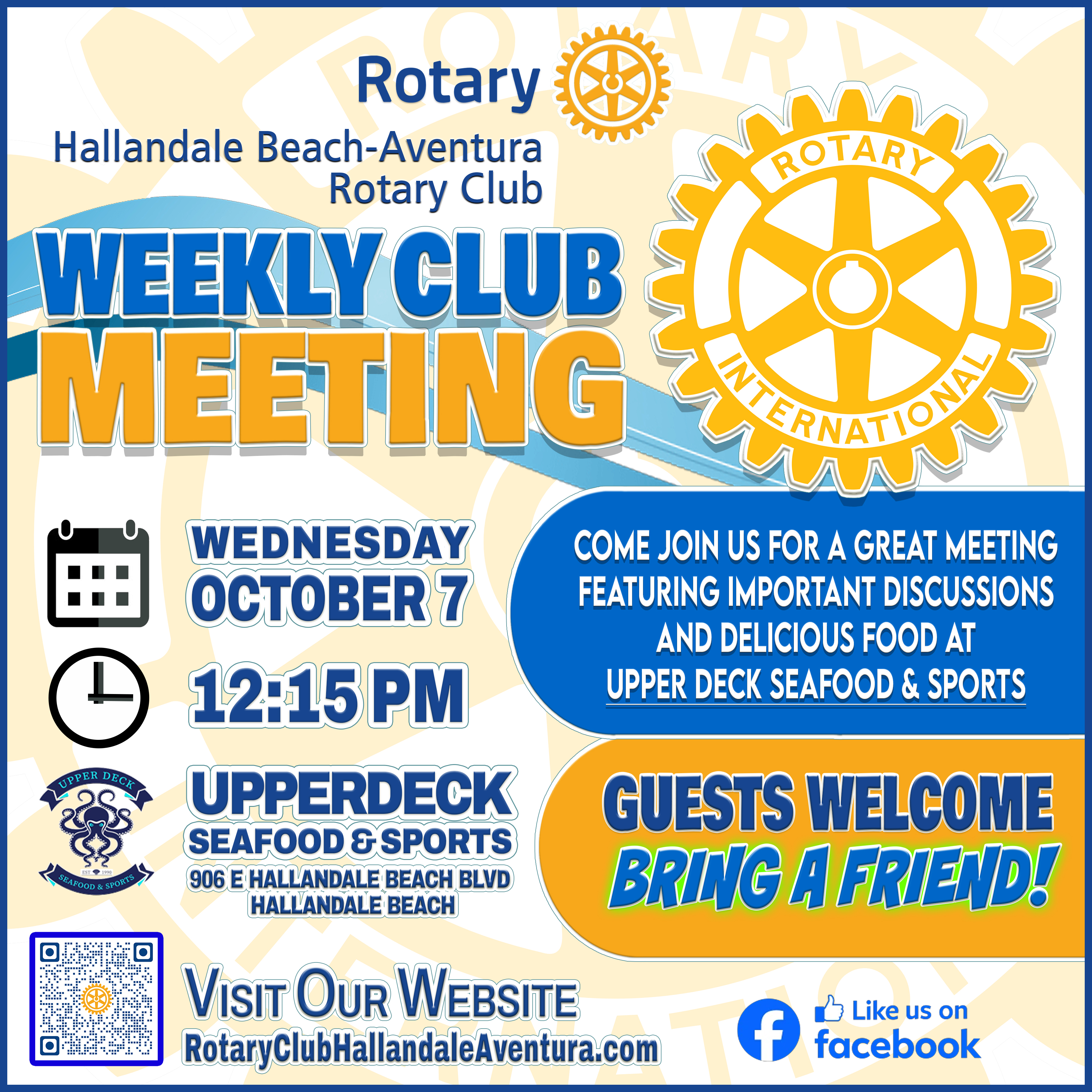 Weekly Club Meeting: WED., Oct 7, @ 12:30 pm